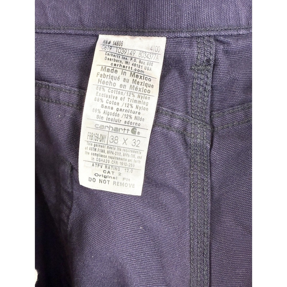 Carhartt Flame Resistance Navy Canvas Pants Original Fit Mens 38x32 Cat 2 2112 - Picture 5 of 6